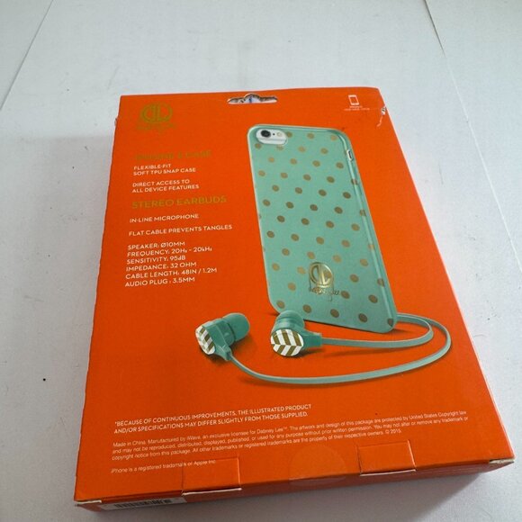 iPhone 6 Case Dani By Danielle with Stereo Earbuds Set Blue Gold Polka Dot New - Picture 3 of 3